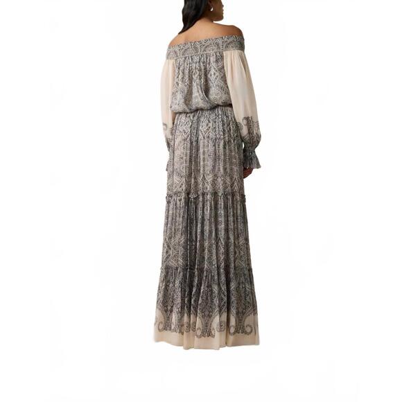 NEW HEMANT & NANDITA chavi smocked detail maxi dress in eggshell white